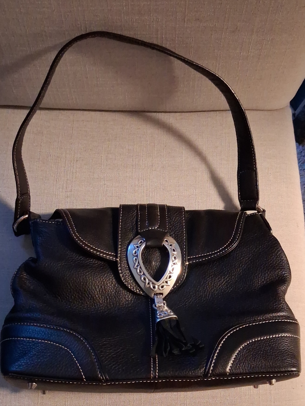 Maxx New York Black Shoulder Bag with Silver Accent